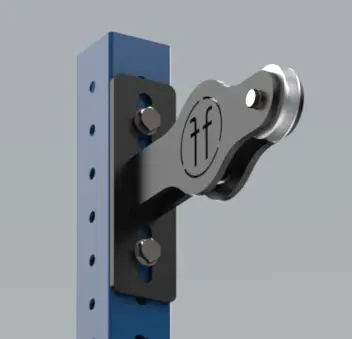 Roller bracket A Forte Fitness roller bracket in black attached to a blue bar. The logo is displayed on the front left of the product.