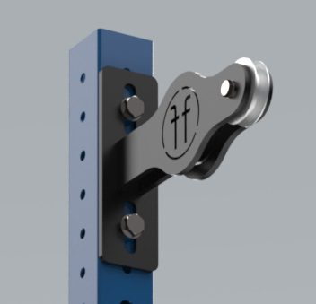 Roller bracket A Forte Fitness roller bracket in black attached to a blue bar. The logo is displayed on the front left of the product.